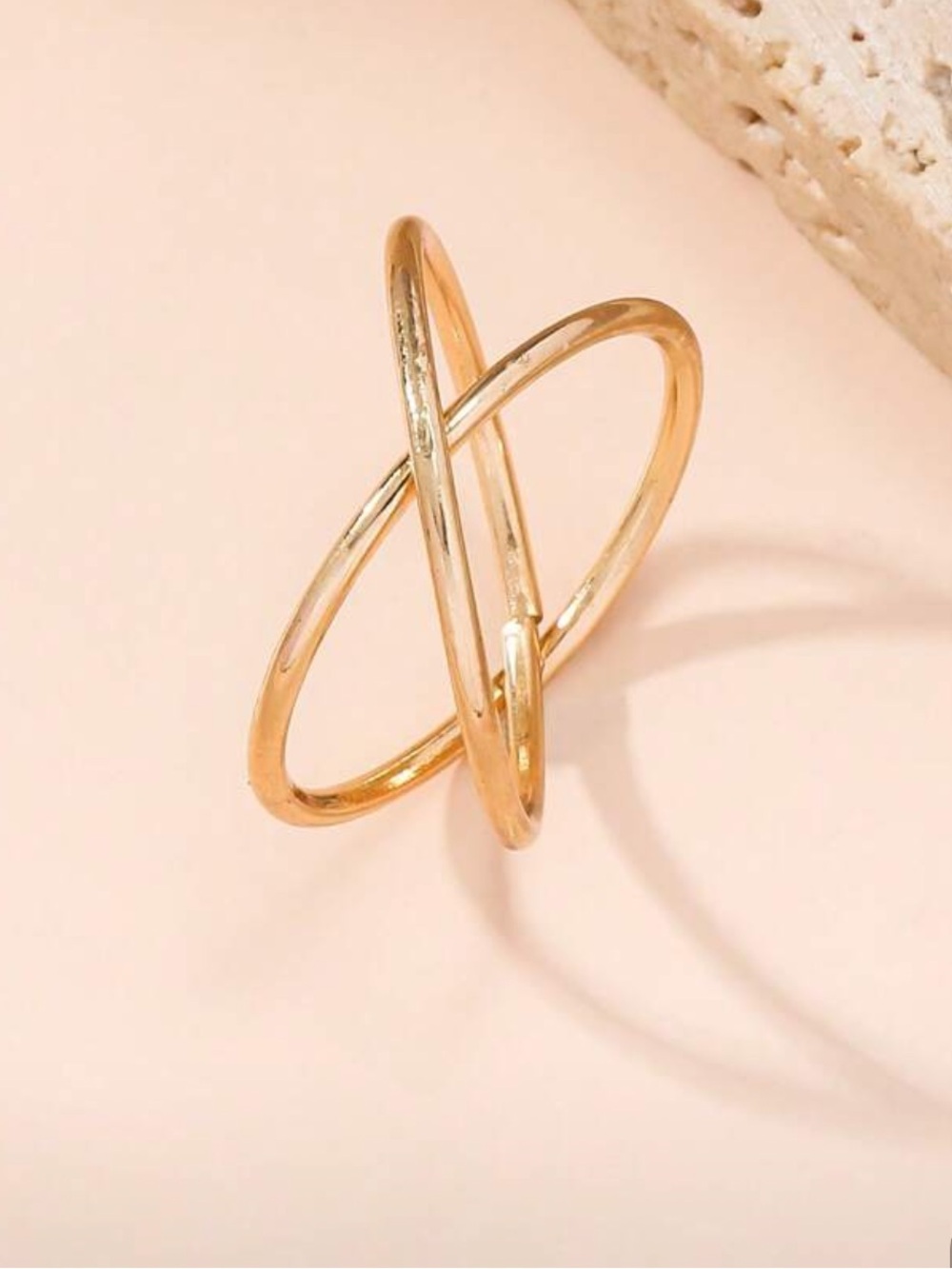 Minimalist criss cross X ring stack inlaid gold jewelry rare viral Bohemian - Picture 3 of 3